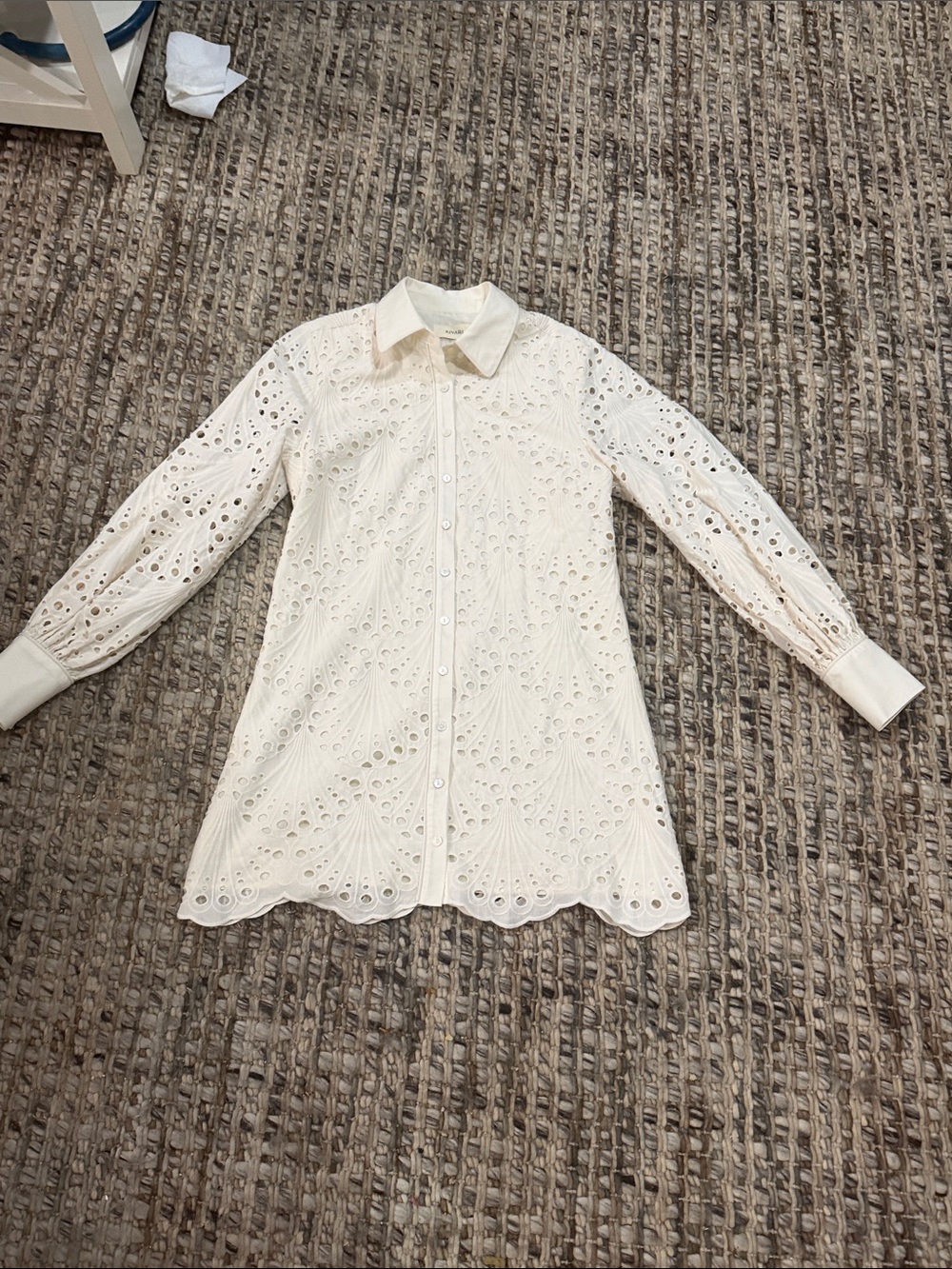 Kivari Ivory Eyelet Long-Sleeve Button Dress